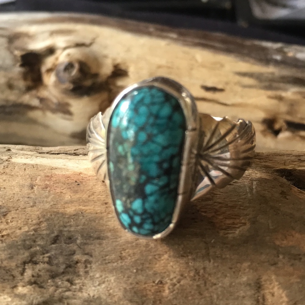 SOLD Vintage Navajo Native Turquoise Ring 11 1/4 - Picture 2 of 11
